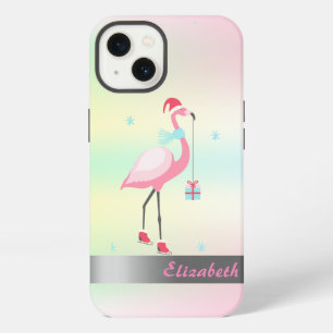 Flamingos Santa Hat Holographic Iridescent iPhone 13 Case