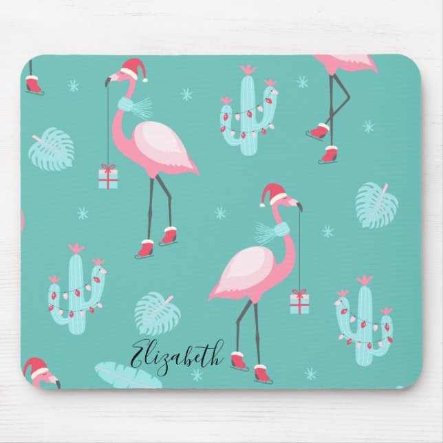  Flamingos Santa Hat Presents Snowflakes  Mouse Pad (Front)