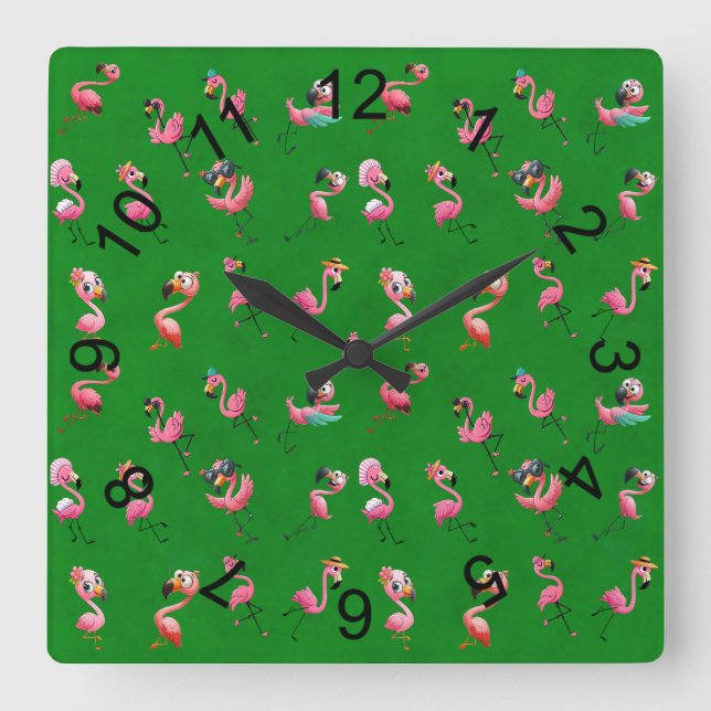 Flamingos Square Wall Clock (Front)