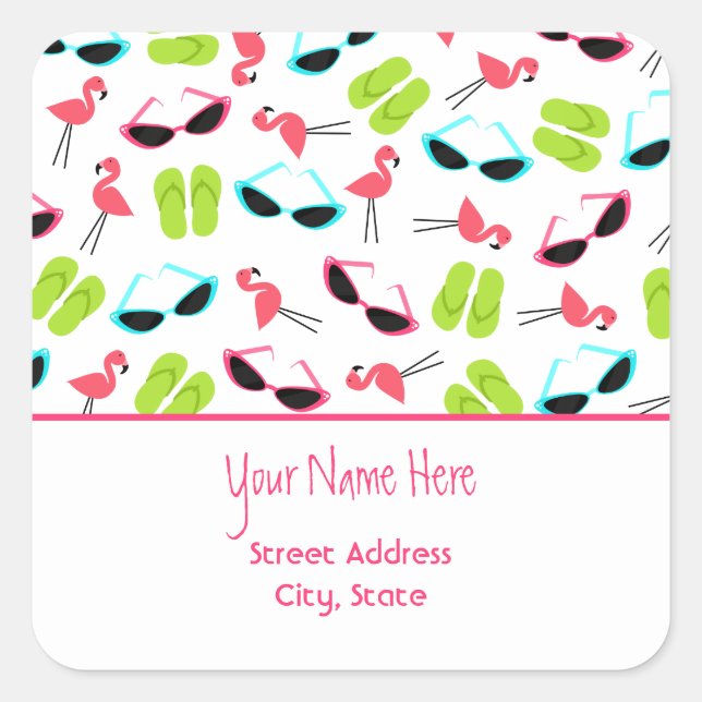 Flamingos & Sunglasses Address Sticker (Front)