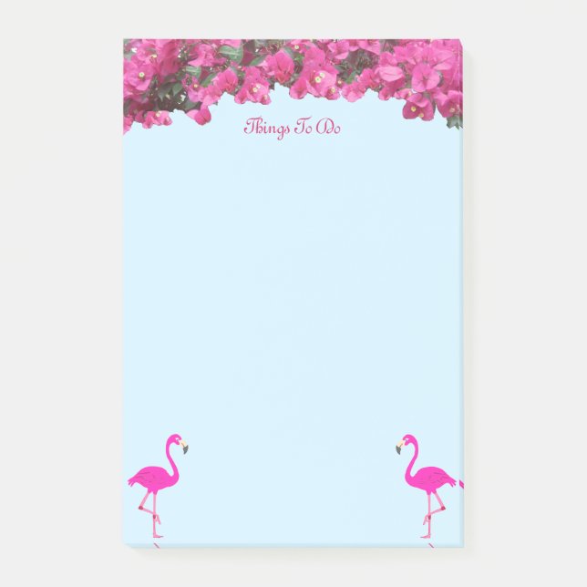 Flamingos & Tropical Flowers on light blue Post-it Notes (Front)