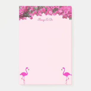 Flamingos & Tropical Flowers on Rose Gold Post-it Notes