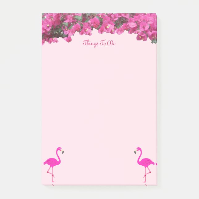 Flamingos & Tropical Flowers on Rose Gold Post-it Notes (Front)