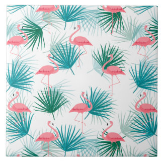 Flamingos Tropical Palmetto Leaf Fronds Tile