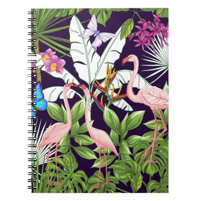 Flamingos, tropical plants: vintage pattern. notebook (Front)