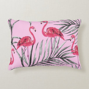 Flamingos, tropical watercolor vintage pattern. accent pillow