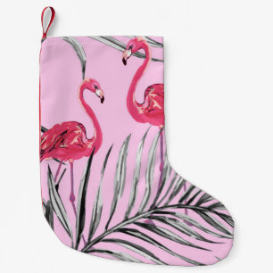 Flamingos, tropical watercolor vintage pattern. small christmas stocking