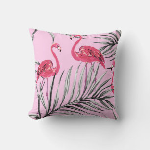 Flamingos, tropical watercolor vintage pattern. throw pillow