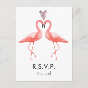 Flamingos tropical Wedding RSVP postcard template