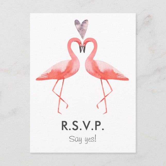 Flamingos tropical Wedding RSVP postcard template (Front)