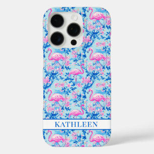 Flamingos with Pink Flowers Monogrammed iPhone 16 Pro Case