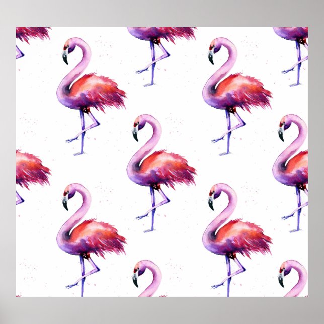 Flamingos with splashes: watercolor pattern. poster (Front)