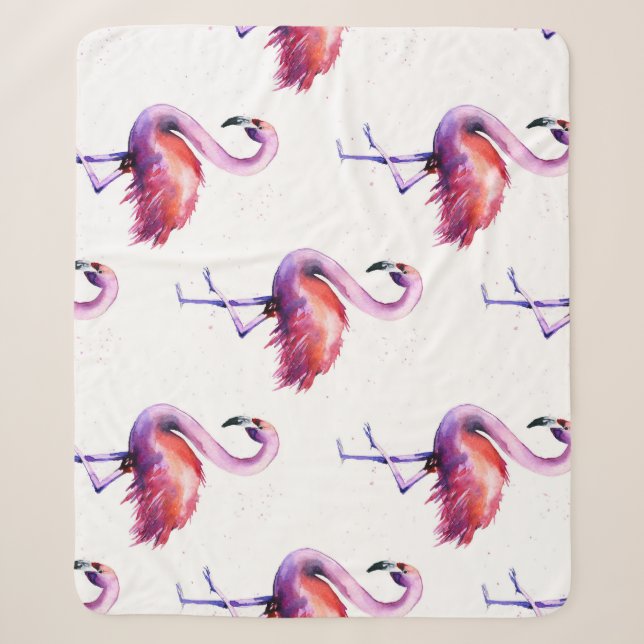 Flamingos with splashes: watercolor pattern. sherpa blanket (Front)