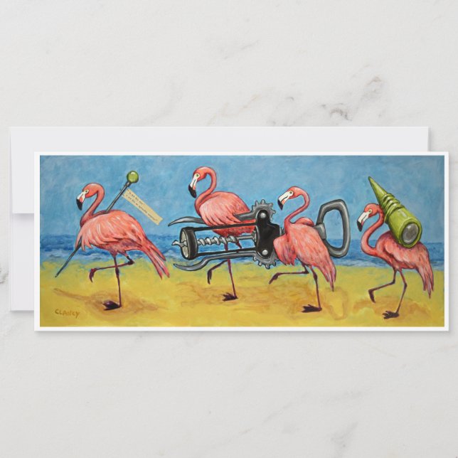 Flamingos With Wine Opener note card (Front)