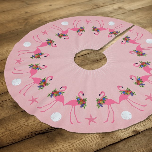Flamingos With Wreaths Pink Christmas Brushed Polyester Tree Skirt (Creator Uploaded)