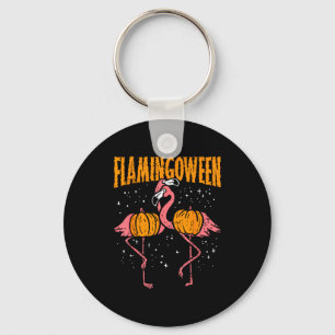 Flamingoween Pumpkin Flamingos Funny Bird Hallowee Keychain