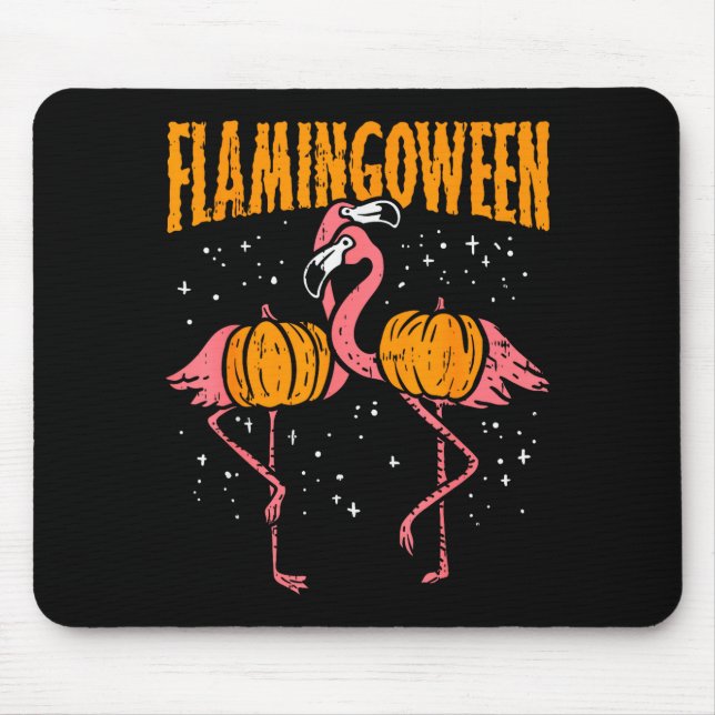 Flamingoween Pumpkin Flamingos Funny Bird Hallowee Mouse Pad (Front)