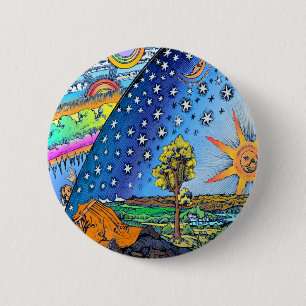 Flammarion Woodcut Flat Earth Design Square COLOR 2 Inch Round Button