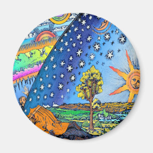 Flammarion Woodcut Flat Earth Design Square COLOR Magnet
