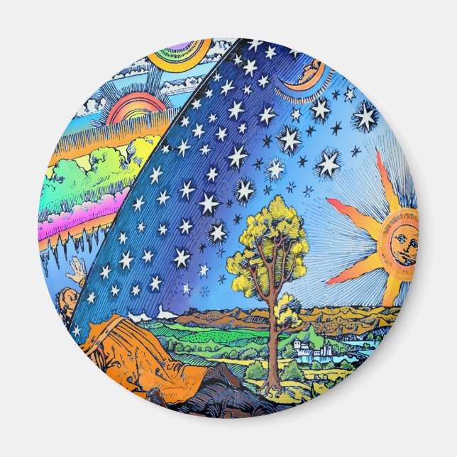 Flammarion Woodcut Flat Earth Design Square COLOR Magnet (Front)