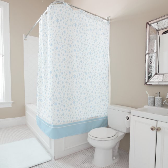 Flammes de neige bleu clair sur rideau de douche b (En situation)