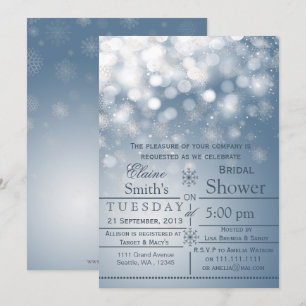 Flammes de neige bleu hiver Invitation de douche n