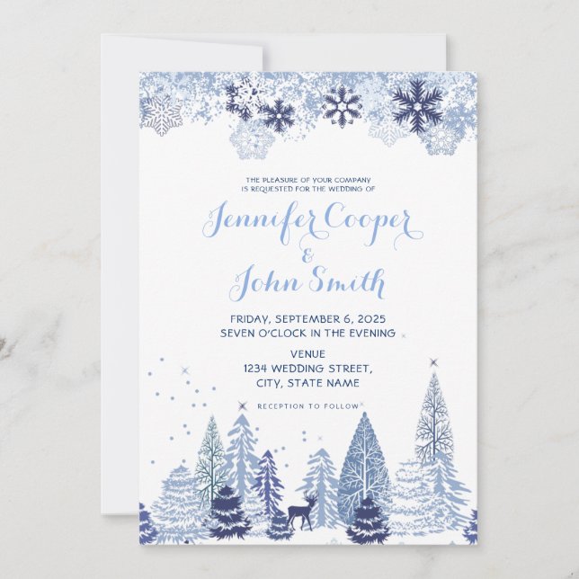 Flammes de neige en bois Invitation de mariage hiv (Devant)