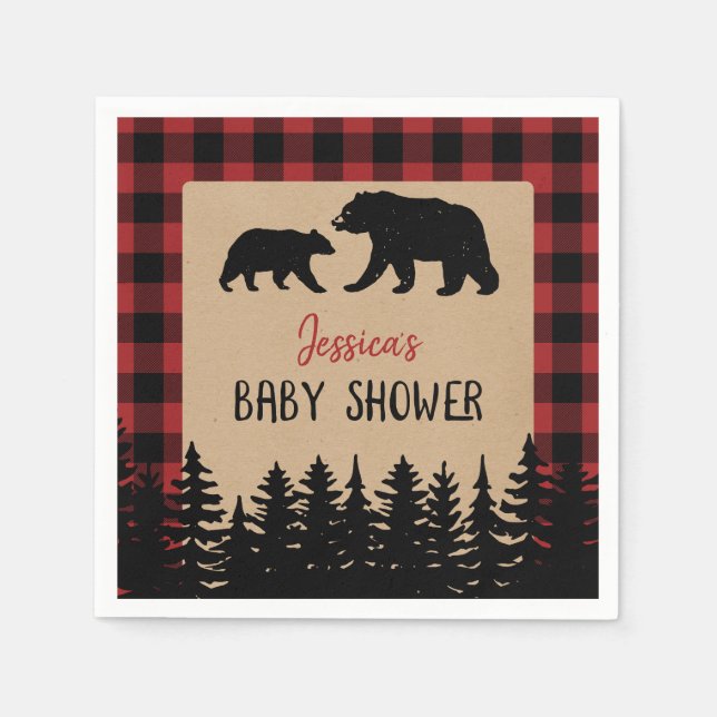 Flannel Adventure Bear Baby Shower Decor Napkin (Front)