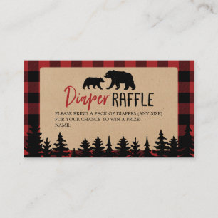 Flannel Adventure Bear Baby Shower Diaper Raffle Business Card