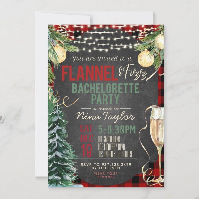 Flannel and Fizz Bachelorette Invitation (Front)