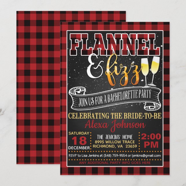 Flannel and Fizz Bachelorette Party - Red Invitation (Front/Back)