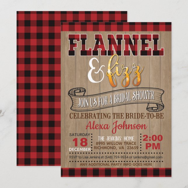 Flannel and Fizz Bridal Shower Invitation (Front/Back)