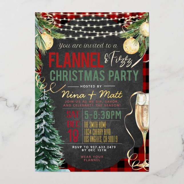 Flannel and Fizz Christmas Party Invitation (Front)