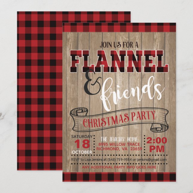 Flannel and Friends Christma Party Invitation - BR (Front/Back)