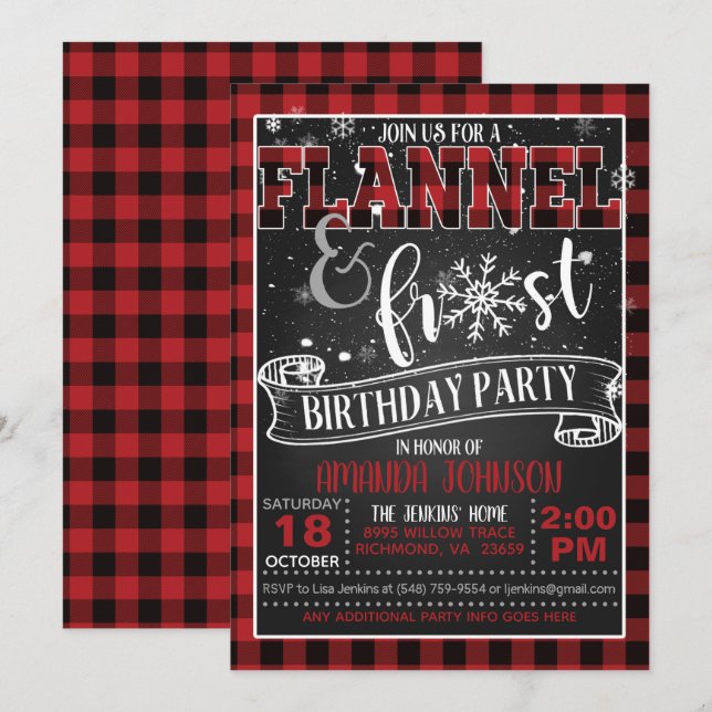Flannel and Frost Birthday Party Invitation - BR (Front/Back)