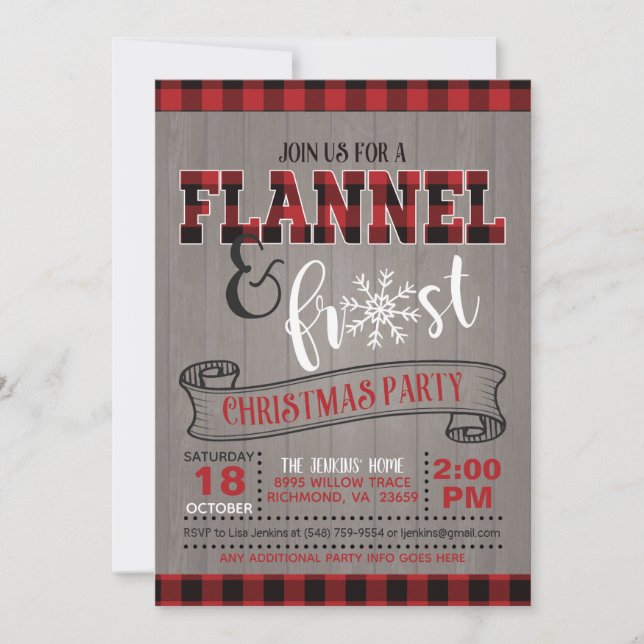 Flannel and Frost Christmas Party Invitation (Front)