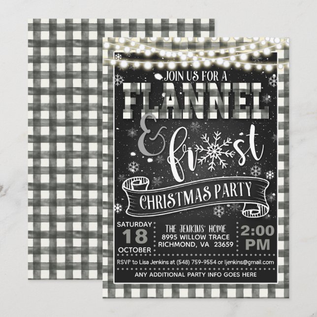Flannel and Frost Christmas Party Invitation Wht (Front/Back)
