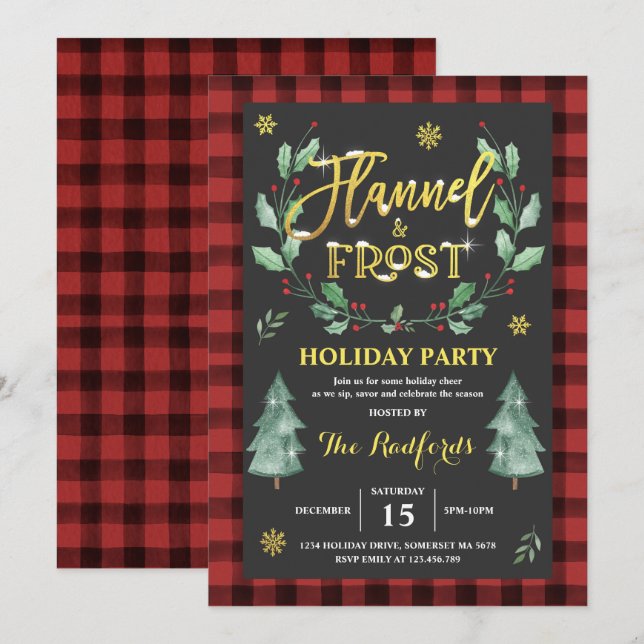 Flannel And Frost Holiday Party Invitation (Front/Back)