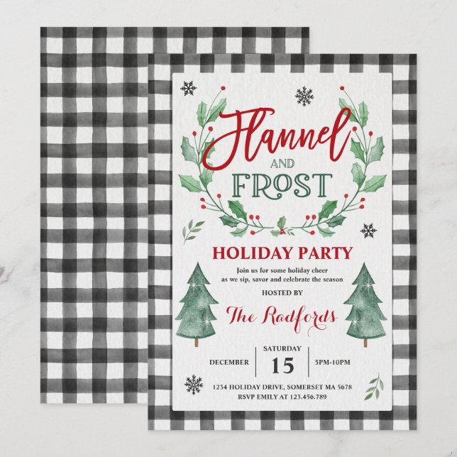 Flannel And Frost Holiday Party Invitation (Front/Back)