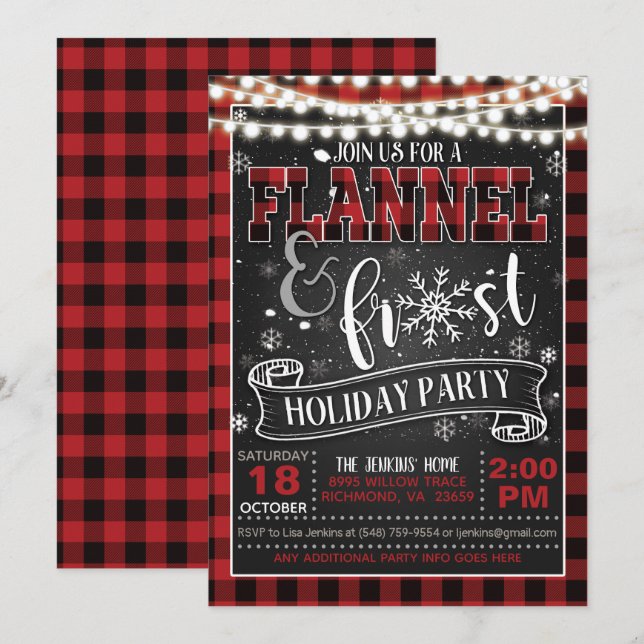 Flannel and Frost Holiday Party Invitation Lights (Front/Back)