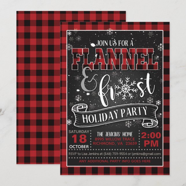Flannel and Frost Holiday Party Invitation Red (Front/Back)