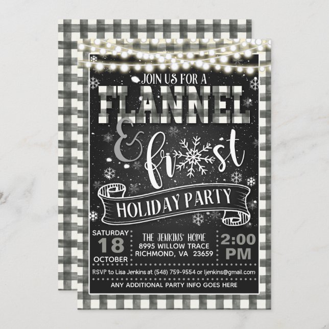 Flannel and Frost Holiday Party Invitation Wht/L (Front/Back)