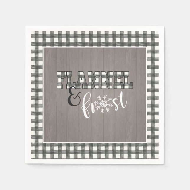 Flannel and Frost Paper Napkin - White - Grey Wood (Front)