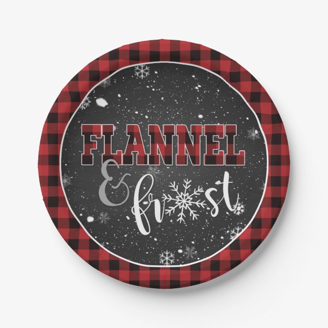 Flannel and Frost Paper Plate - Red Snow (Front)