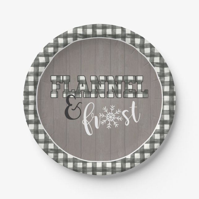 Flannel and Frost Paper Plate - White - Grey Wood (Front)