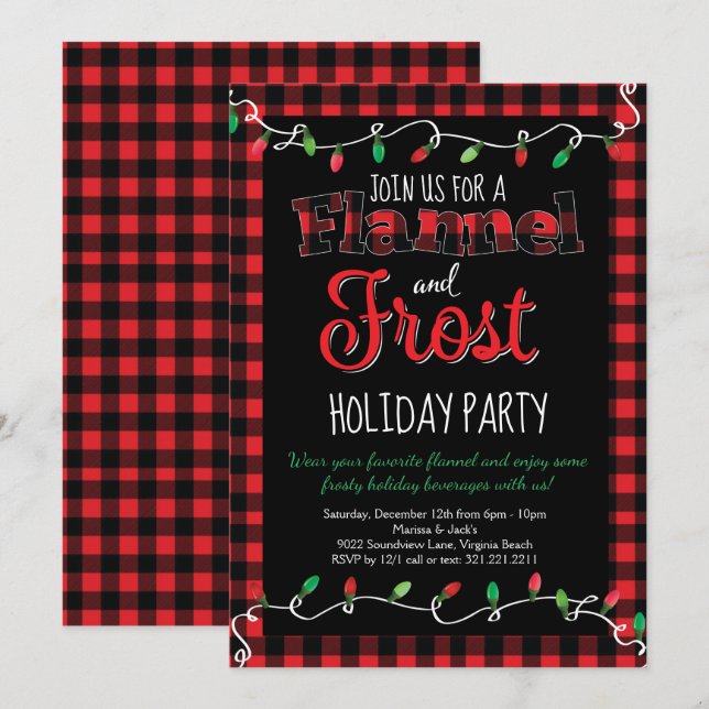 Flannel and Frost Red Black Plaid Christmas Party Invitation (Front/Back)