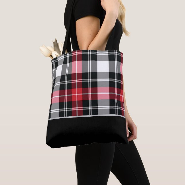 Flannel Black, White, and Red Tartan Plaid Tote Bag (Close Up)