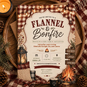 Flannel Bonfire Plaid Autumn Fall Get Together Invitation