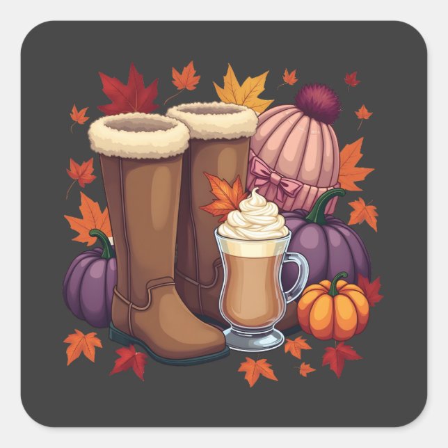 Flannel Boots Pumpkin Spice Latte Autumn Fall  Square Sticker (Front)