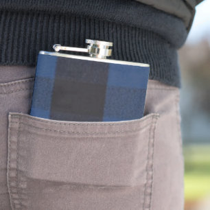 Flannel Buffalo Plaid Blue lumberjack texture Hip Flask